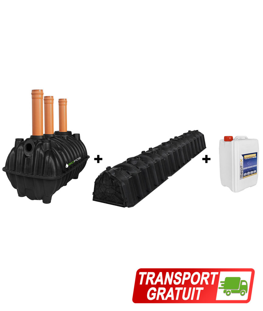 Pachet fosa 1600L si kit percolaj cu 3 tunele de la BioFos si 5L bioactivator SEPT-X - pachetul PREMIUM 1600 cu transport gratuit