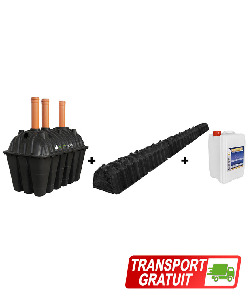 Pachet fosa 2500L si kit percolaj cu 5 tunele de la BioFos si 5L bioactivator SEPT-X - pachetul PREMIUM 2500 cu transport gratuit