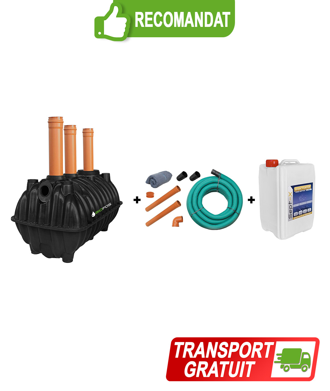 smart-1100 Pachet fosa 1100L si kit drenaj de la BioFos si 5L bioactivator SEPT-X - pachetul SMART 1100 cu transport gratuit