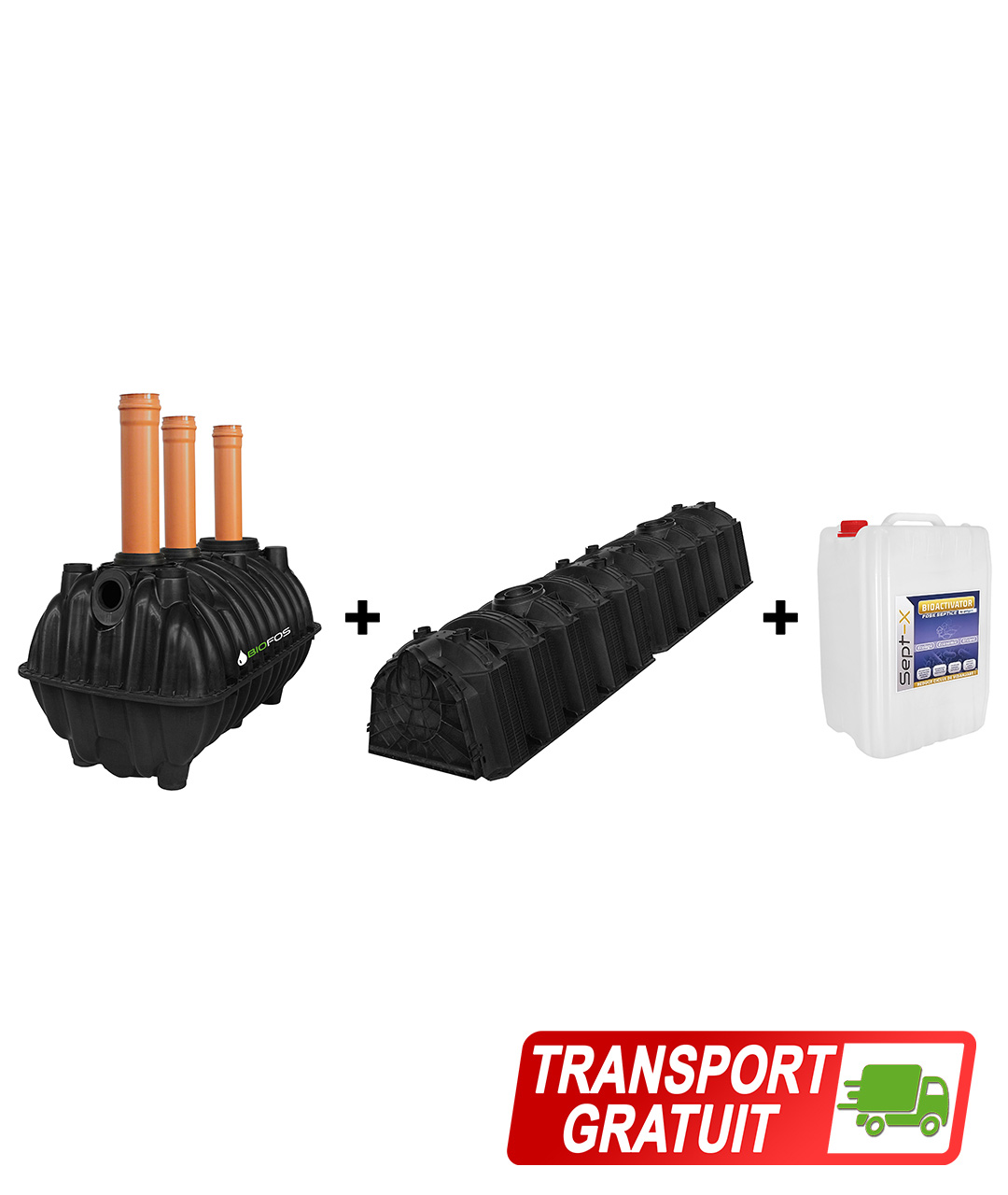premium+ 1100 Pachet fosa 1100L si kit percolaj cu 2 tunele de la BioFos si 20L bioactivator SEPT-X - pachetul PREMIUM PLUS 1100 cu transport gratuit