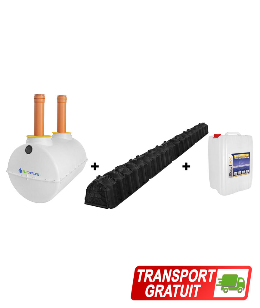 Pachet fosa 2000L si kit percolaj cu 4 tunele de la BioFos si 20L bioactivator SEPT-X - pachetul PREMIUM PLUS 2000 cu transport gratuit