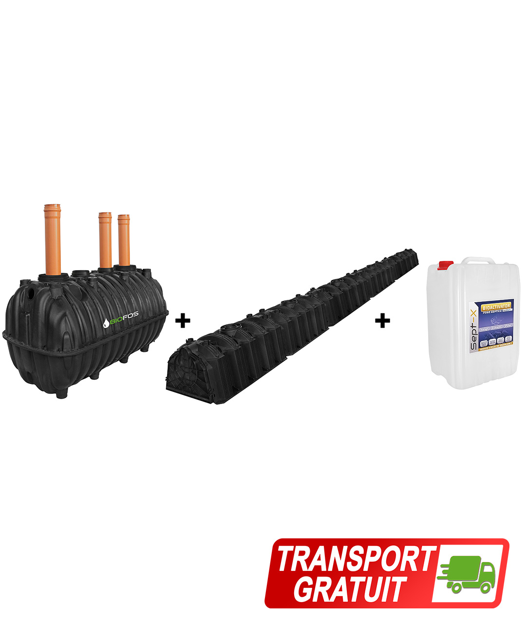 premium+ 2200 Pachet fosa 2200L si kit percolaj cu 5 tunele de la BioFos si 20L bioactivator SEPT-X - pachetul PREMIUM PLUS 2200 cu transport gratuit